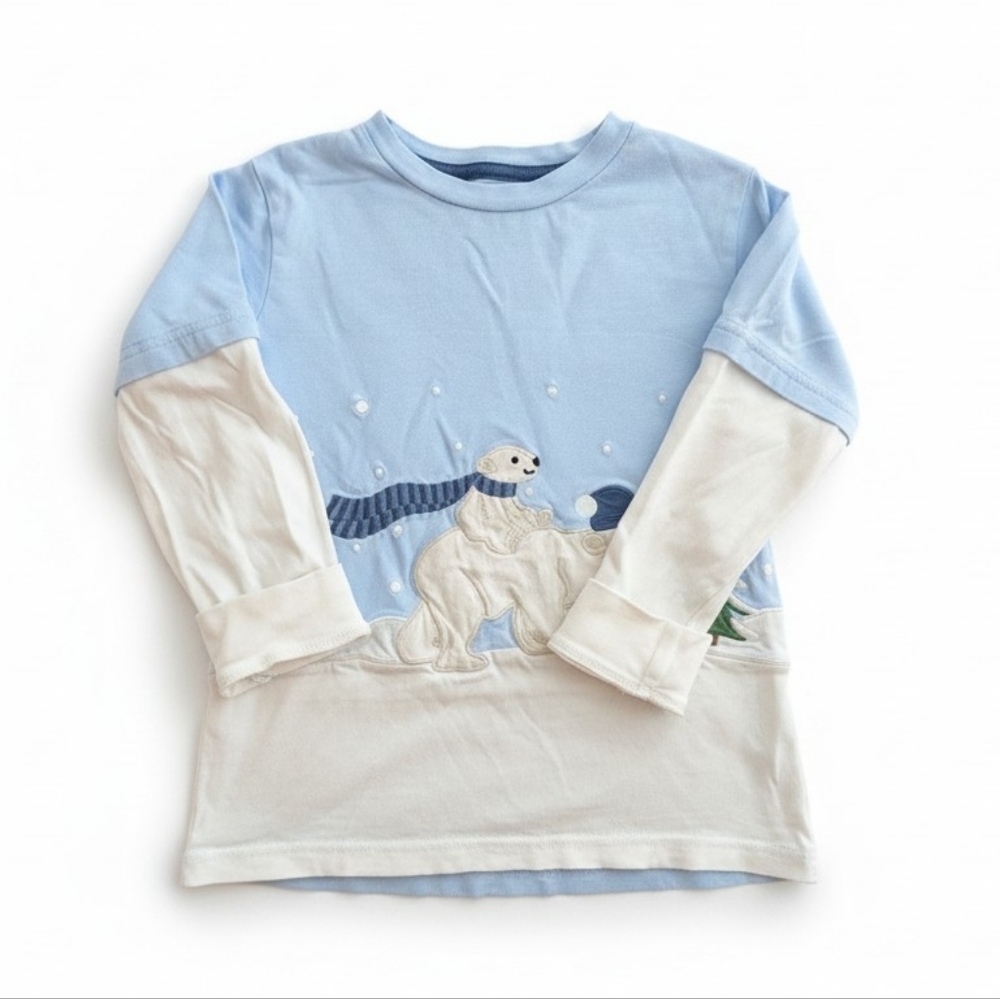 Gymboree Kids Blue & White Polar Bear Layered-Look Long Sleeve Top Cotton Size 7